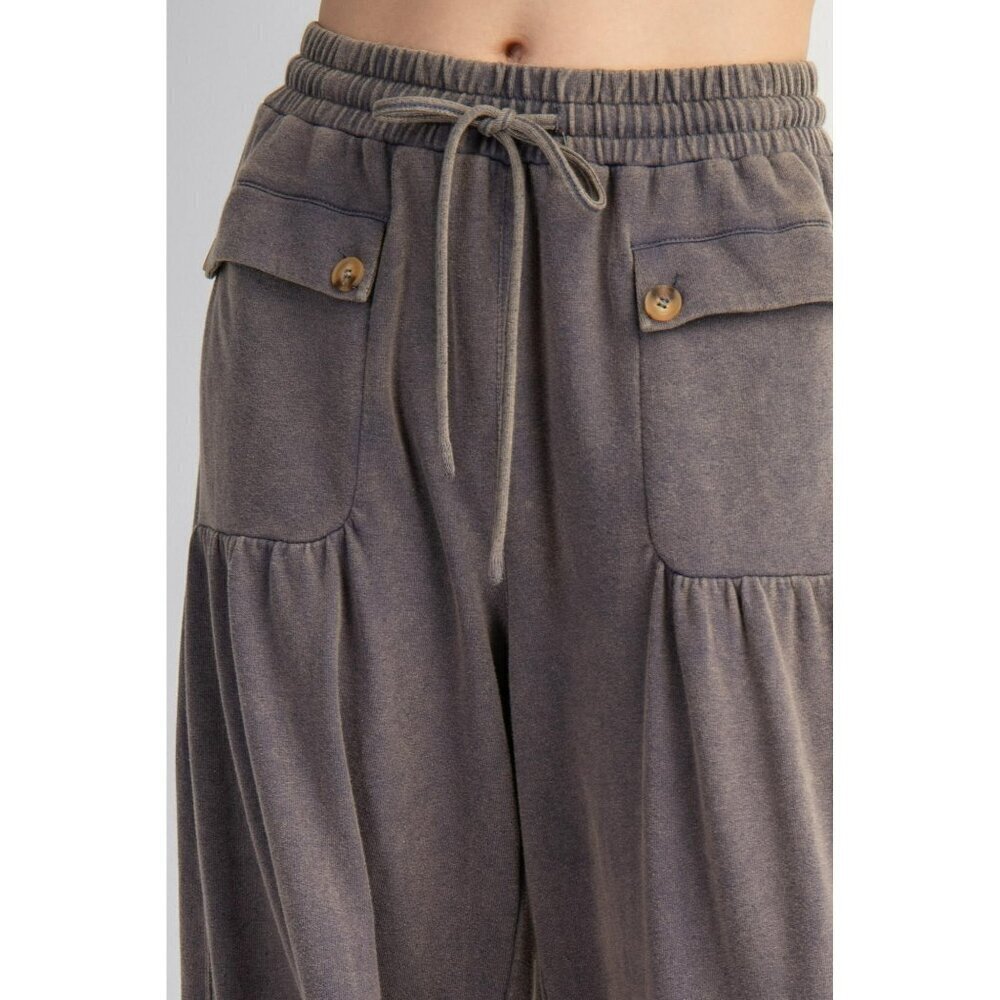 Ready For Takeoff Mineral Washed Terry Knit Pants in Ash Blue - Picture 5 of 9